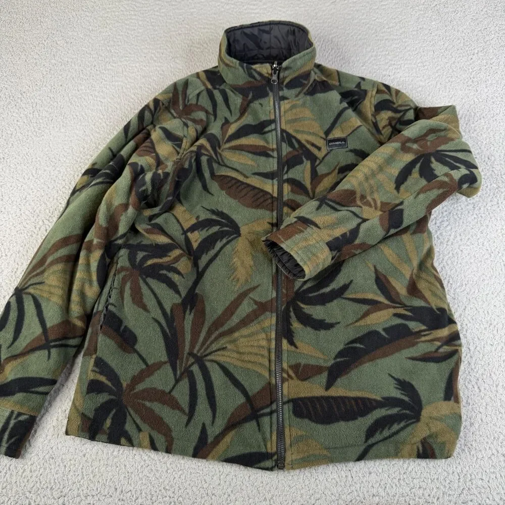 O'NEILL Camo Jacket Men Medium Green Fleece Reversible Insulated Full Zip Surfer